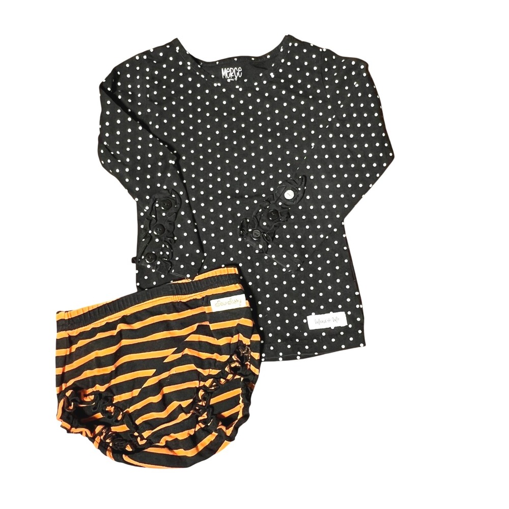 Merce‎ & Me Girls 2/18m Layering Halloween Polka Dot Top Sew Sassy Bloomers